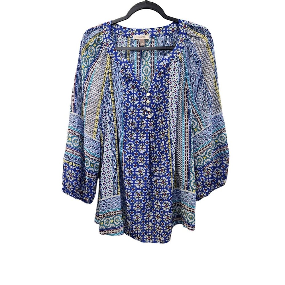 Roz & Ali Women's Plus 2X Sheer 3/4 Balloon Sleeve Pullover Blouse 2231